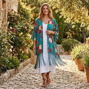 Floral Fringe Kimono